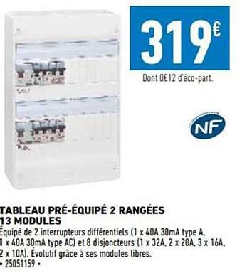 Promo Tableau Pré équipé 2 Rangées 13 Modules chez Brico Cash