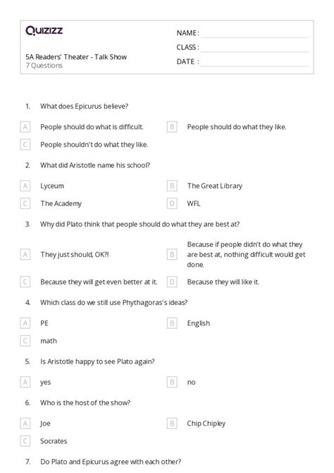 Readers Theater Worksheets For Th Grade On Quizizz Free Printable