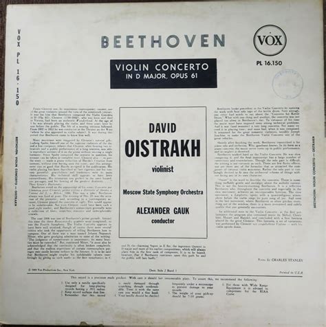 Beethoven David Oistrakh Ussr State Symphony Orchestra Alexander Gauk Concerto For