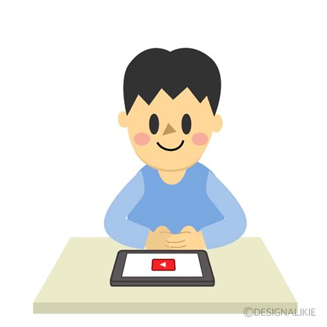 タブレットで動画を見る男の子イラストのフリー素材｜イラストイメージ