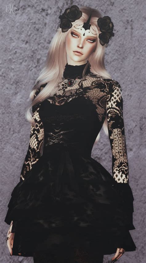 Lana Cc Finds Tok Sik 4 New Meshes 2 Colours Per Item Sims 4 Dresses Gothic Dress Goth