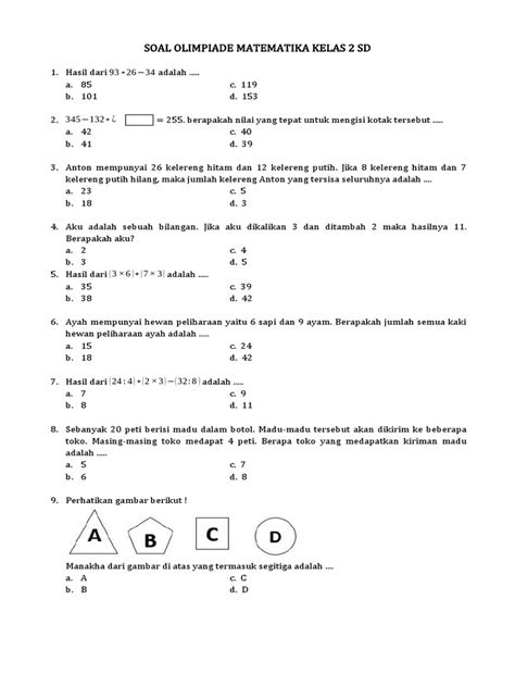 Soal Olimpiade Matematika Kelas 2 Sd Pdf