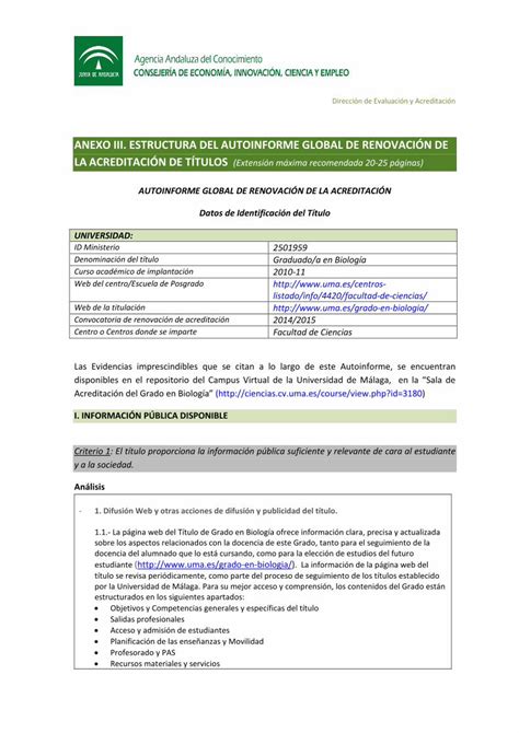 PDF ANEXO III ESTRUCTURA DEL AUTOINFORME GLOBAL DE Dirección de