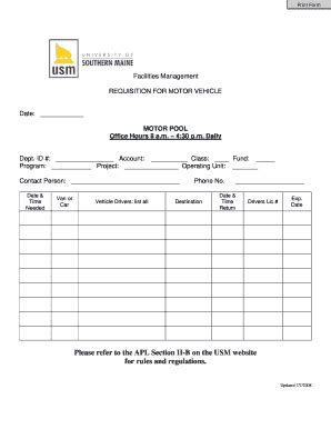 Fillable Online Usm Maine Motorpool Request Form Fax Email Print