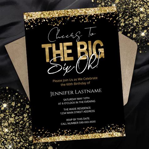 60th Birthday Black And Gold Invitation Zazzle