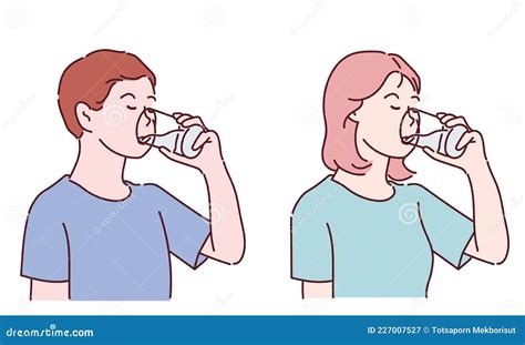 Young Boyand Girl Drinking Glass Of Water Stock Vector Illustration Of Freshness Female