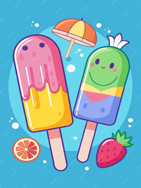 A cartoon drawing of ice cream and a strawberry ice cream | Premium AI-generated vector