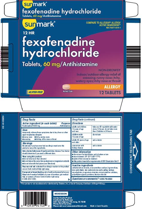 Mckesson Fexofenadine Hydrochloride Tablets 60 Mg Drug Facts