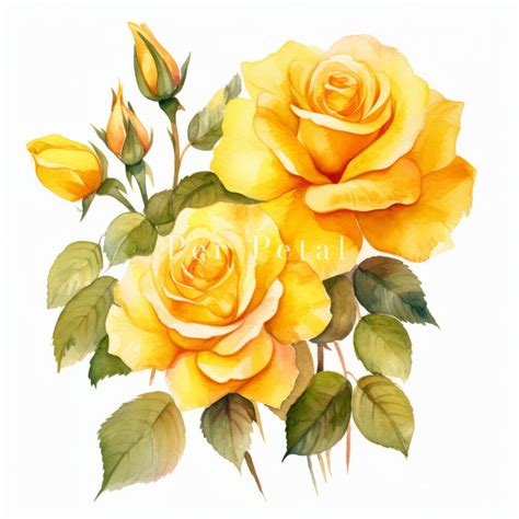 Watercolor Flower Clipart Golden Yellow Roses Bouquet Card Making