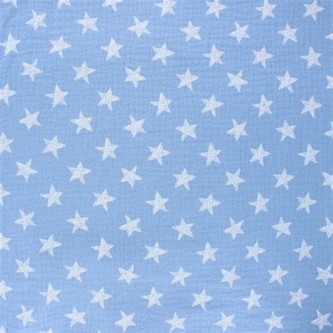 Double Cotton Gauze Fabric Light Blue Drawn Star Mpm