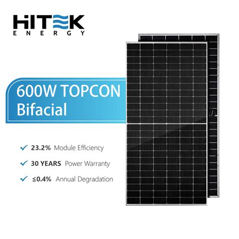 Hitek Topcon 580W 590W 600W Mono N Type Bifacial Solar Panel 182mm Cell