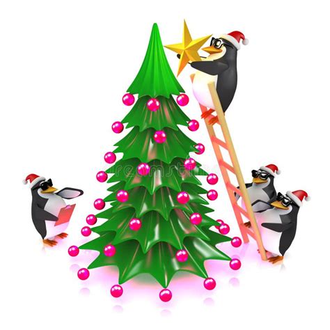 3d Penguins Decorate The Christmas Tree Stock Illustration Illustration Of Beak Render 42496855