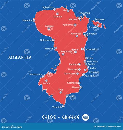 Island Of Chios In Greece Red Map Illustration Stock Vector