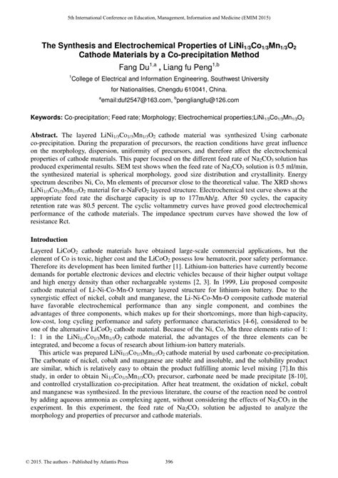 Pdf The Synthesis And Electrochemical Properties Of Lini1 3co1 3mn1 3o2 Cathode Materials By A