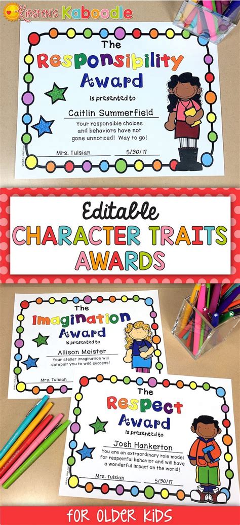 Editable End Of The Year Awards Certificates Character Traits For 3rd