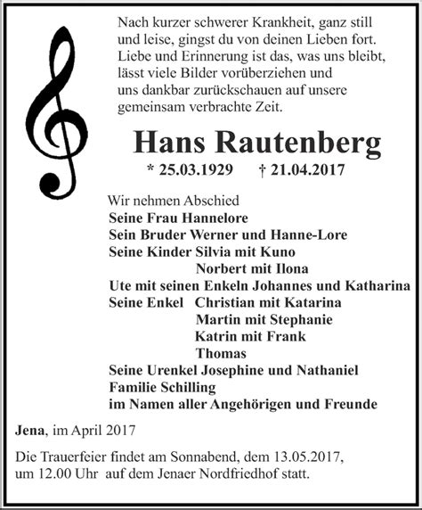 Traueranzeigen Von Hans Rautenberg Trauer In Thueringen De