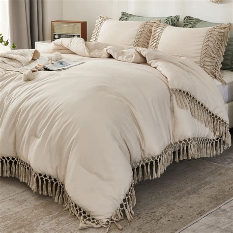 Amazon Andency Full Size Comforter Sets Beige 3 Pieces Boho Bed