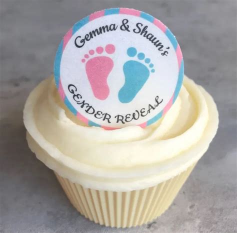 Precut Personalised Gender Reveal Pink Blue Edible Wafer Cupcake Cake