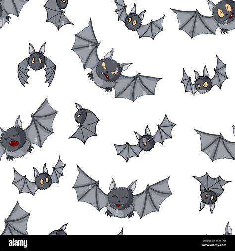 Seamless Pattern Of Cartoon Bats Cute Vampire Bat Flying Mammal