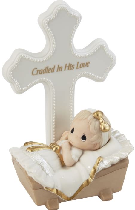 Precious Moments 212401 Baby In Cradle Baptism Cross Girl