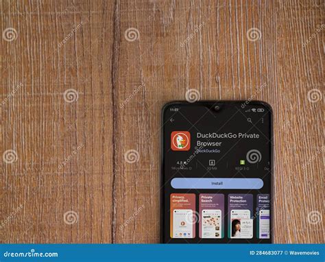 Duckduckgo Private Browser App Play Store Page On Smartphone On Wooden
