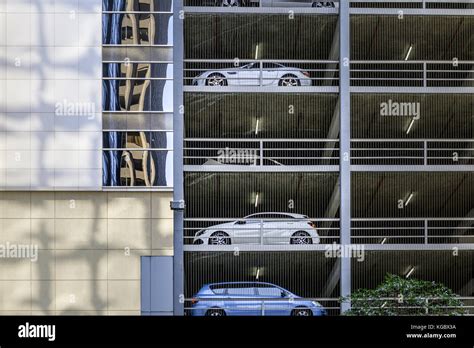 closeup  cars parked  multi level car park building  melbourne