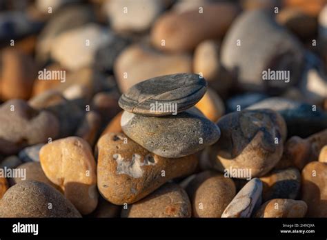 A Small Pebble Stack On The Beach Stock Photo Alamy