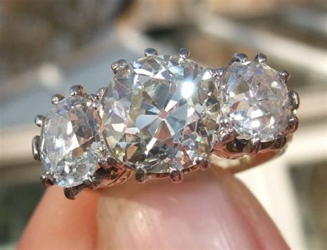 Sold Huge Old Cut Diamond Trilogy Ring Ct Fine Antique Diamonds