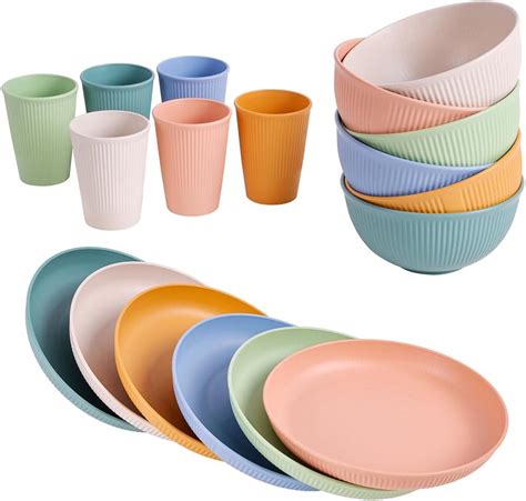 Grow Forward Premium Wheat Straw Plates And Bowls Sets 8 Unbreakable Microwave