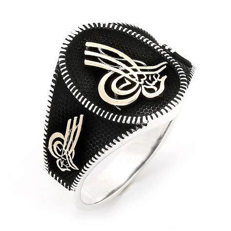 Sterling Silver Oxidized Ottoman Tughra Men Ring Bamina Co