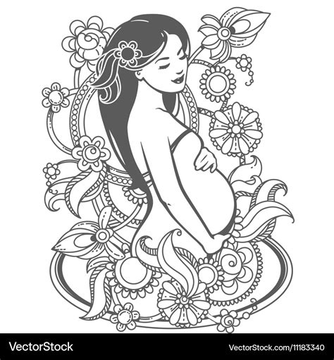 Pregnant Woman In Flowers Royalty Free Vector Image