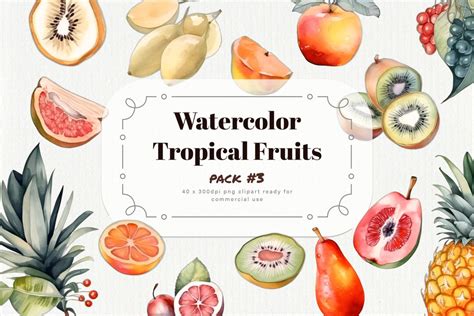 Watercolor Tropical Fruit Clipart Pack Juicy Tropical Etsy