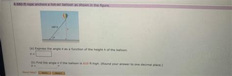 Solved A Ft Rope Anchors A Hot Air Balloon As Shown In Chegg