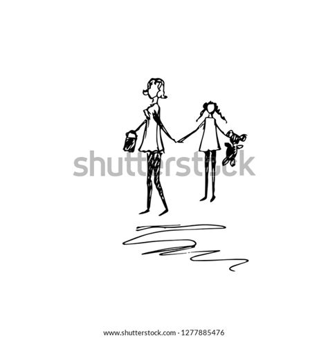 Mother Daughter Vector Illustration เวกเตอร์สต็อก ปลอดค่าลิขสิทธิ์