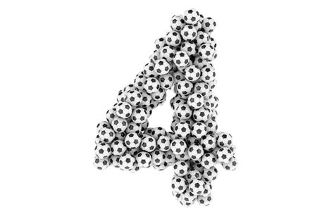 Premium Photo | Number 4 from soccer balls or football balls 3d rendering
