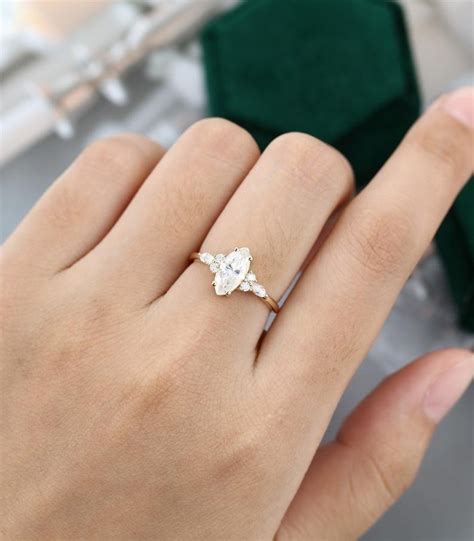 Buy Marquise Cut Moissanite Engagement Ring Vintage Yellow Gold Unique