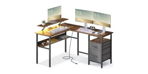 VASAGLE L Shaped Desk With Power Outlets