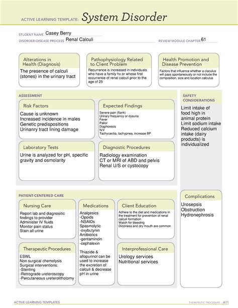 Renal Calculi Chapter 61 Ati Alt Active Learning Templates