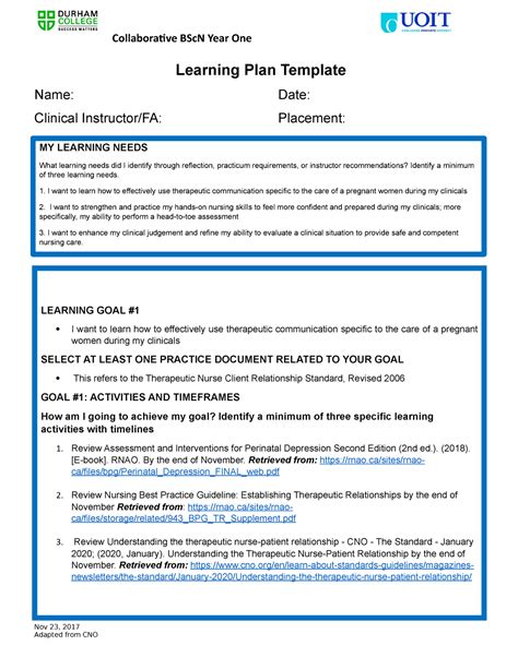 Learning Plan Template AnaTOMY AND Learning Plan Template Name Date