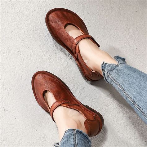 New Spring Shoes Women Flats Genuine Leather Round Toes Mary Jane