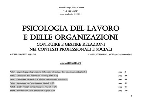 Riassunto Psicologia Del Lavoro E Delle Organizzazioni F Avallone