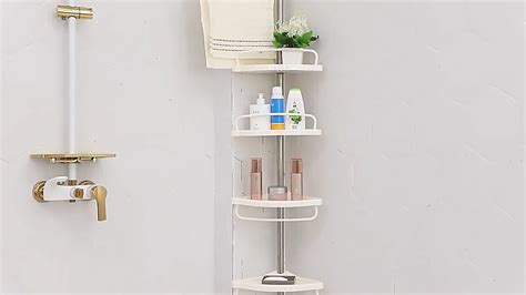 4 Tier Adjustable Telescopic Bathroom Corner Organizer Shelf Punch Free