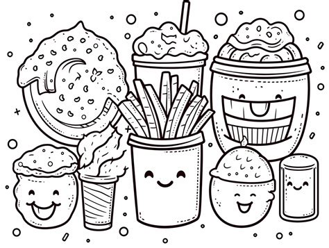 Kawaii Junk Food Coloring For Kids Coloring Page