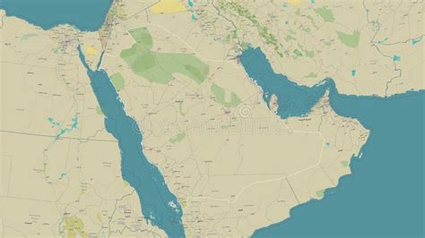 Saudi Arabia Outlined Topo Humanitarian Stock Illustration