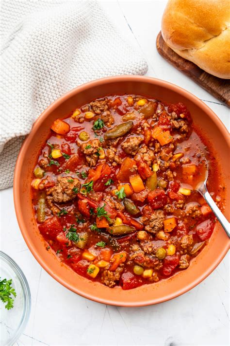 Instant Pot Ground Beef Vegetable Soup - Eating in an Instant