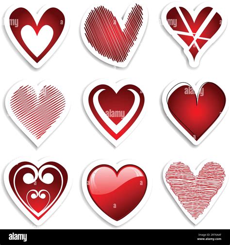 Collection Of Various Designs Of Heart Stickers Stock Vector Image