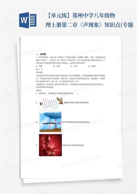 【单元练】郑州中学八年级物理上册第二章《声现象》知识点专题word模板下载编号qberoreg熊猫办公