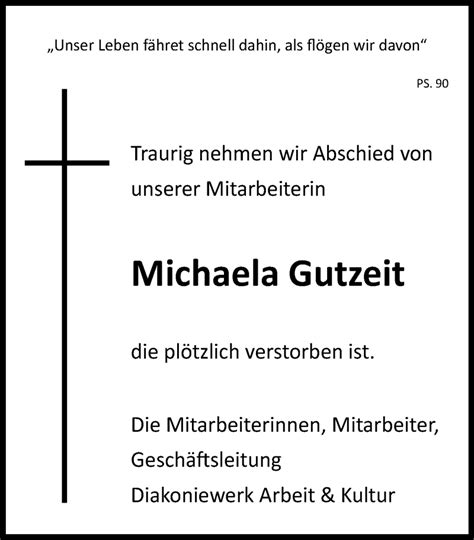 Traueranzeigen Von Michaela Gutzeit Trauer In NRW De