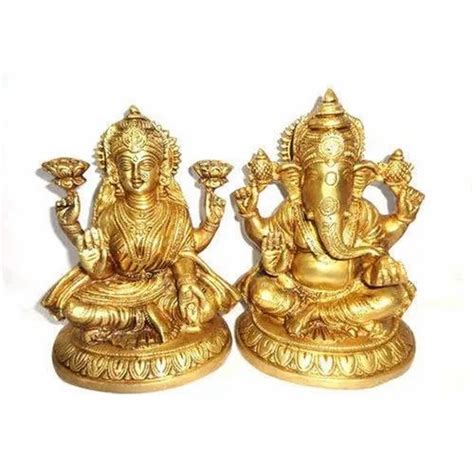 Hindu Golden Color Laxmi Ganesh Statue For Temple Size 4 Inch At