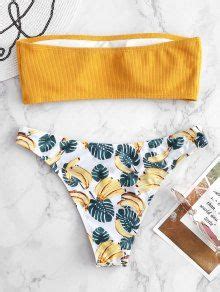 Ribbed Banana Leaf Bandeau Bikini Set In SCHOOL BUS YELLOW ZAFUL